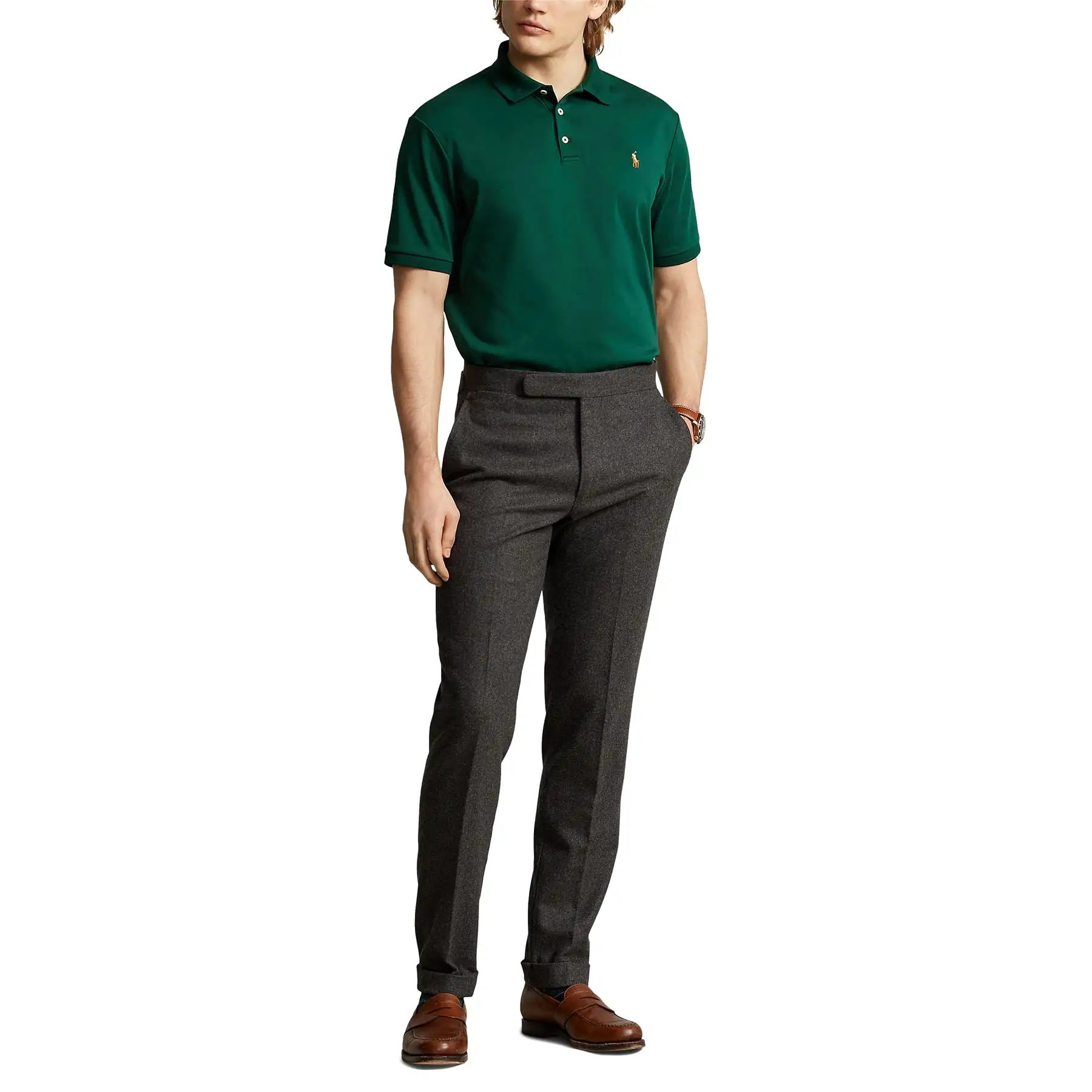 Polo Golf Slim Fit Cotton Polo Moss Agate - AW23