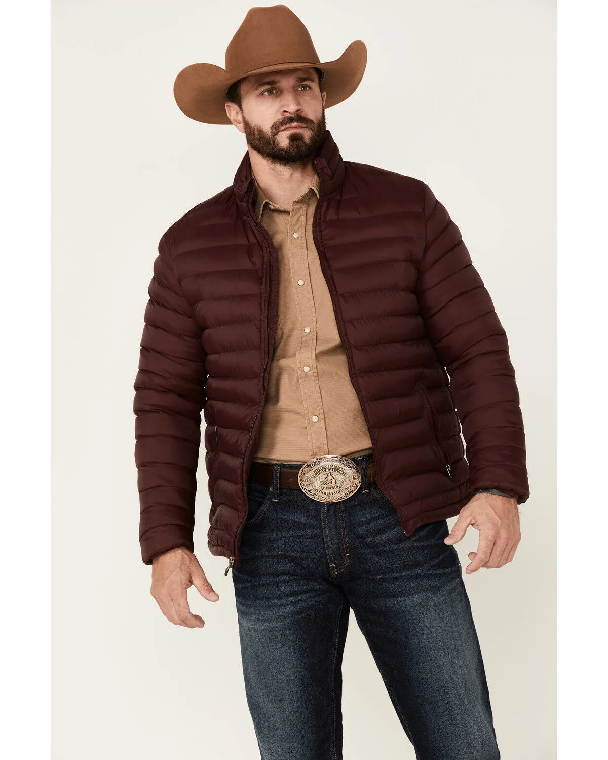 Product Name:  Rodeo Clothing Men's Burgundy & Gray Quilted Zip-Front Puffer Jacket