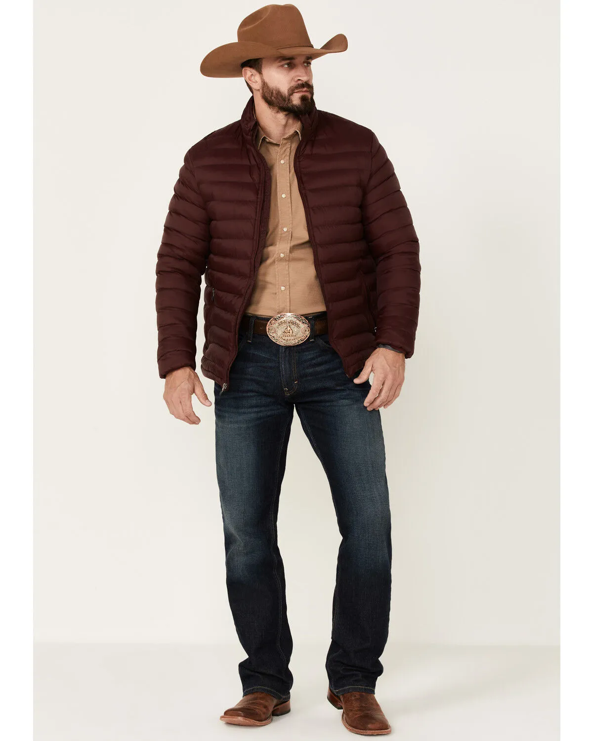 Product Name:  Rodeo Clothing Men's Burgundy & Gray Quilted Zip-Front Puffer Jacket