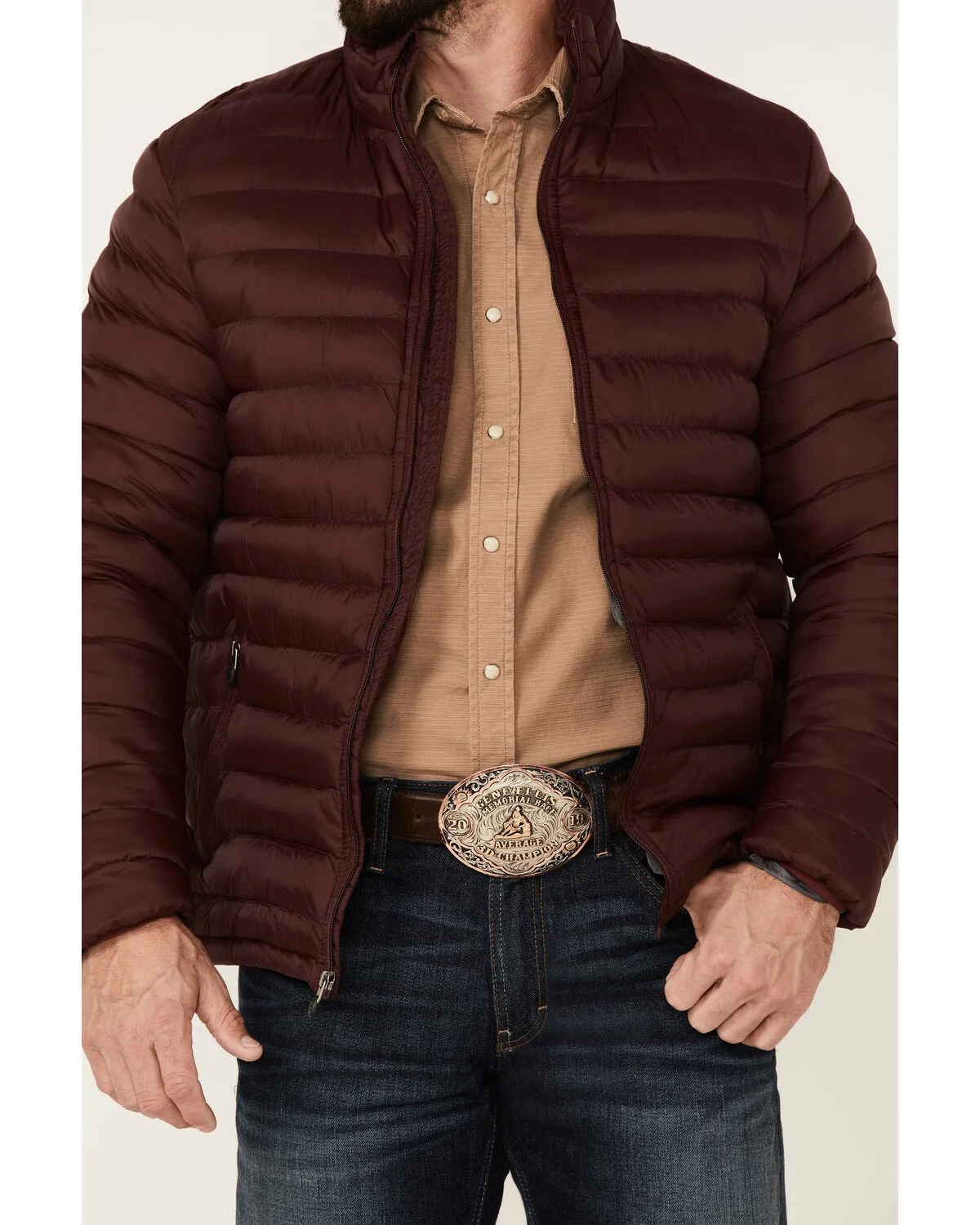 Product Name:  Rodeo Clothing Men's Burgundy & Gray Quilted Zip-Front Puffer Jacket