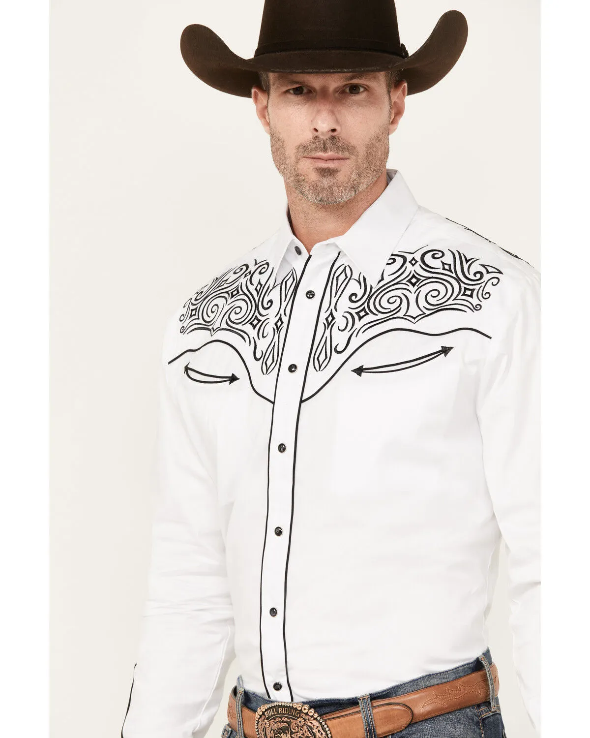 Product Name:  Rodeo Clothing Men's Embroidered Long Sleeve Snap Western Shirt