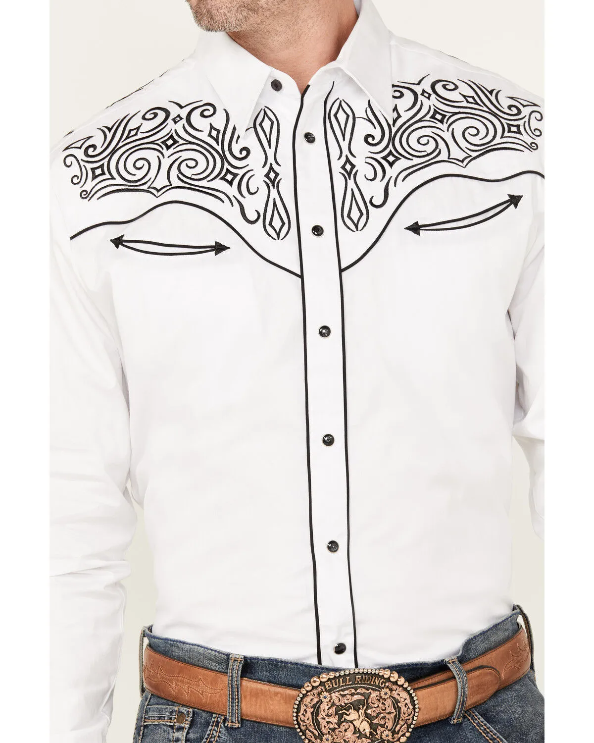 Product Name:  Rodeo Clothing Men's Embroidered Long Sleeve Snap Western Shirt