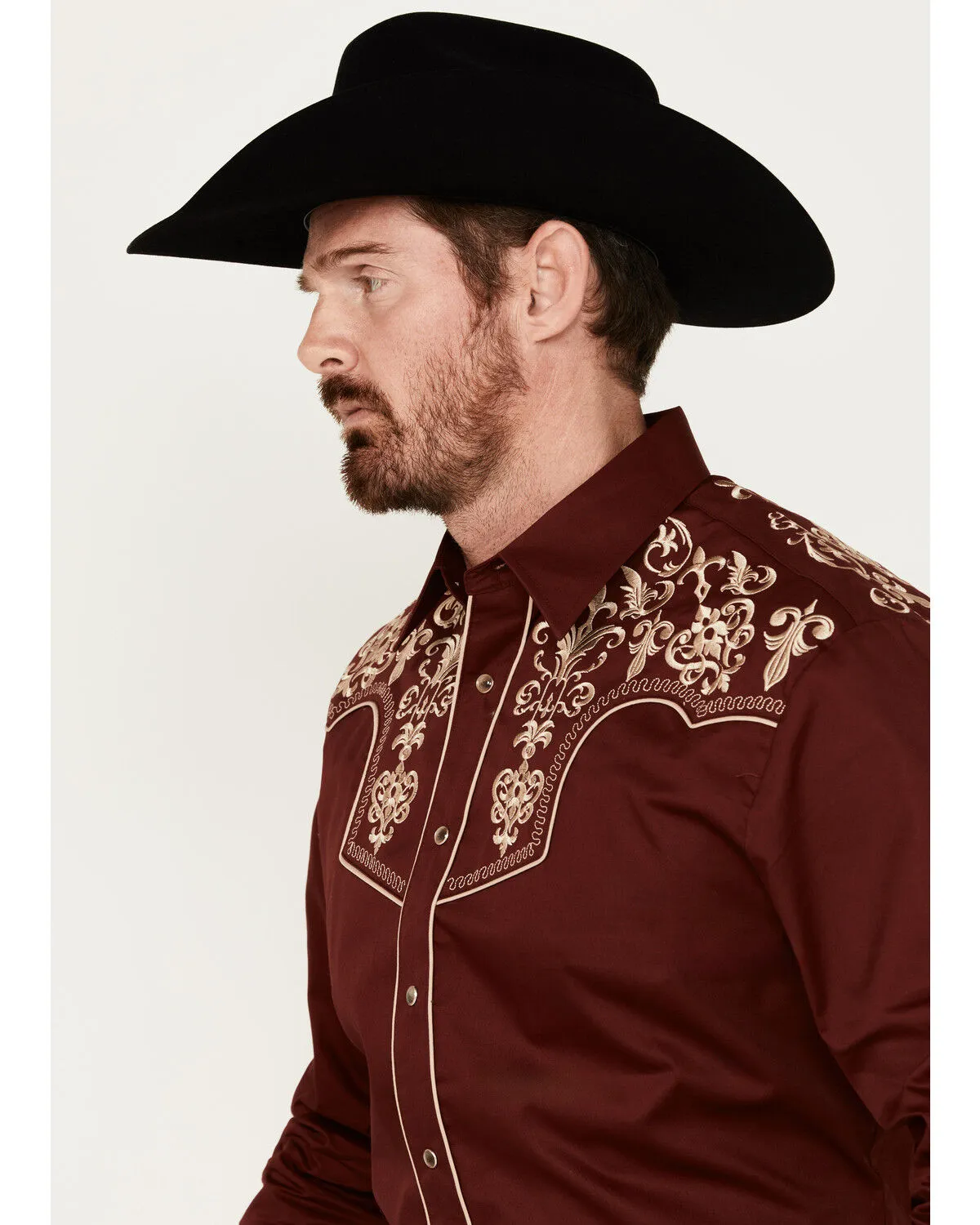 Product Name:  Rodeo Clothing Men's Embroidered Yoke Long Sleeve Pearl Snap Western Shirt