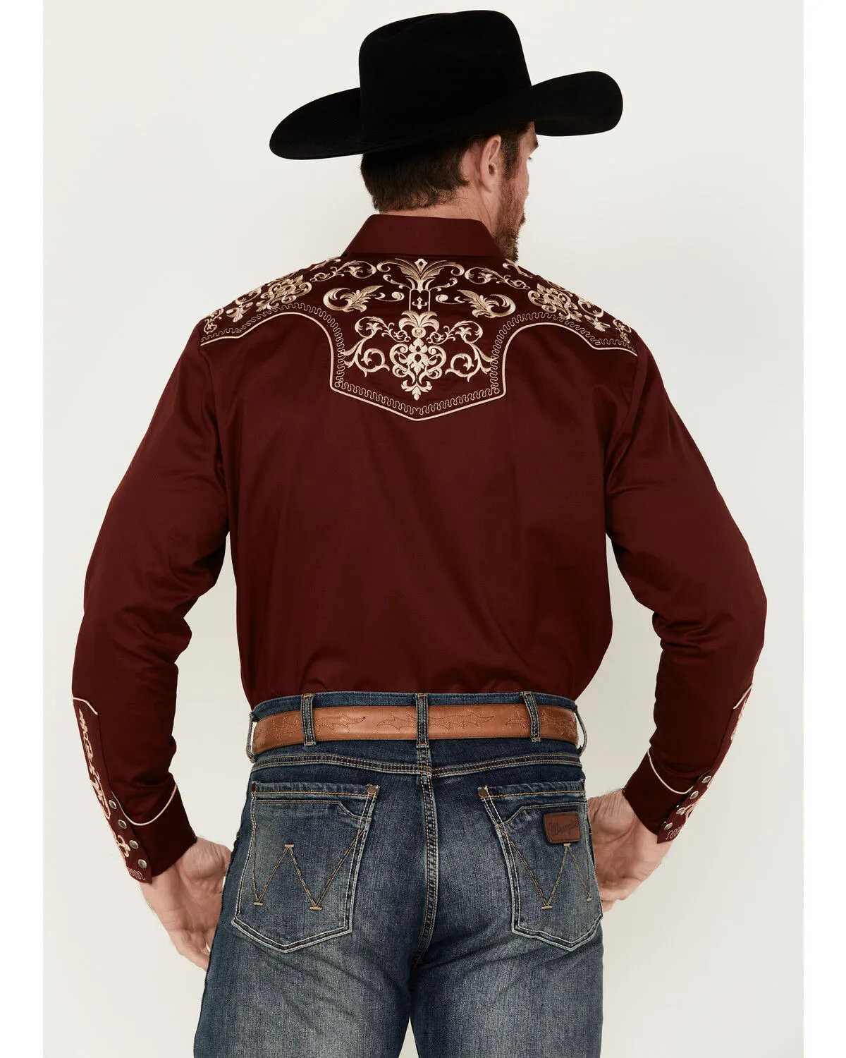 Product Name:  Rodeo Clothing Men's Embroidered Yoke Long Sleeve Pearl Snap Western Shirt