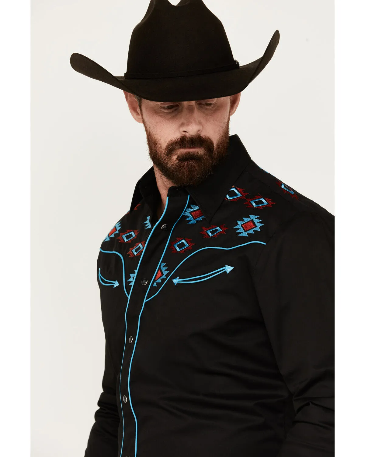 Product Name:  Rodeo Clothing Men's Fancy Smiley Yoke Embroidered Long Sleeve Snap Western Shirt