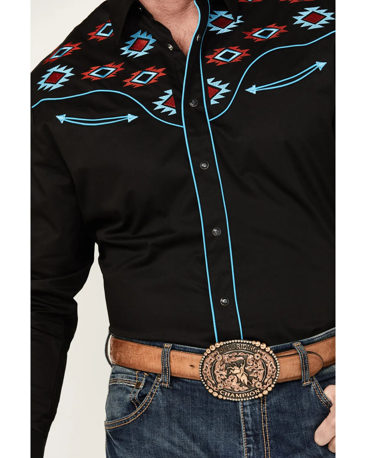 Product Name:  Rodeo Clothing Men's Fancy Smiley Yoke Embroidered Long Sleeve Snap Western Shirt