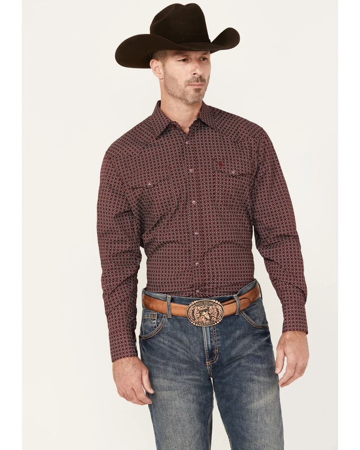 Product Name:  Rodeo Clothing Men's Geo Print Long Sleeve Snap Western Shirt