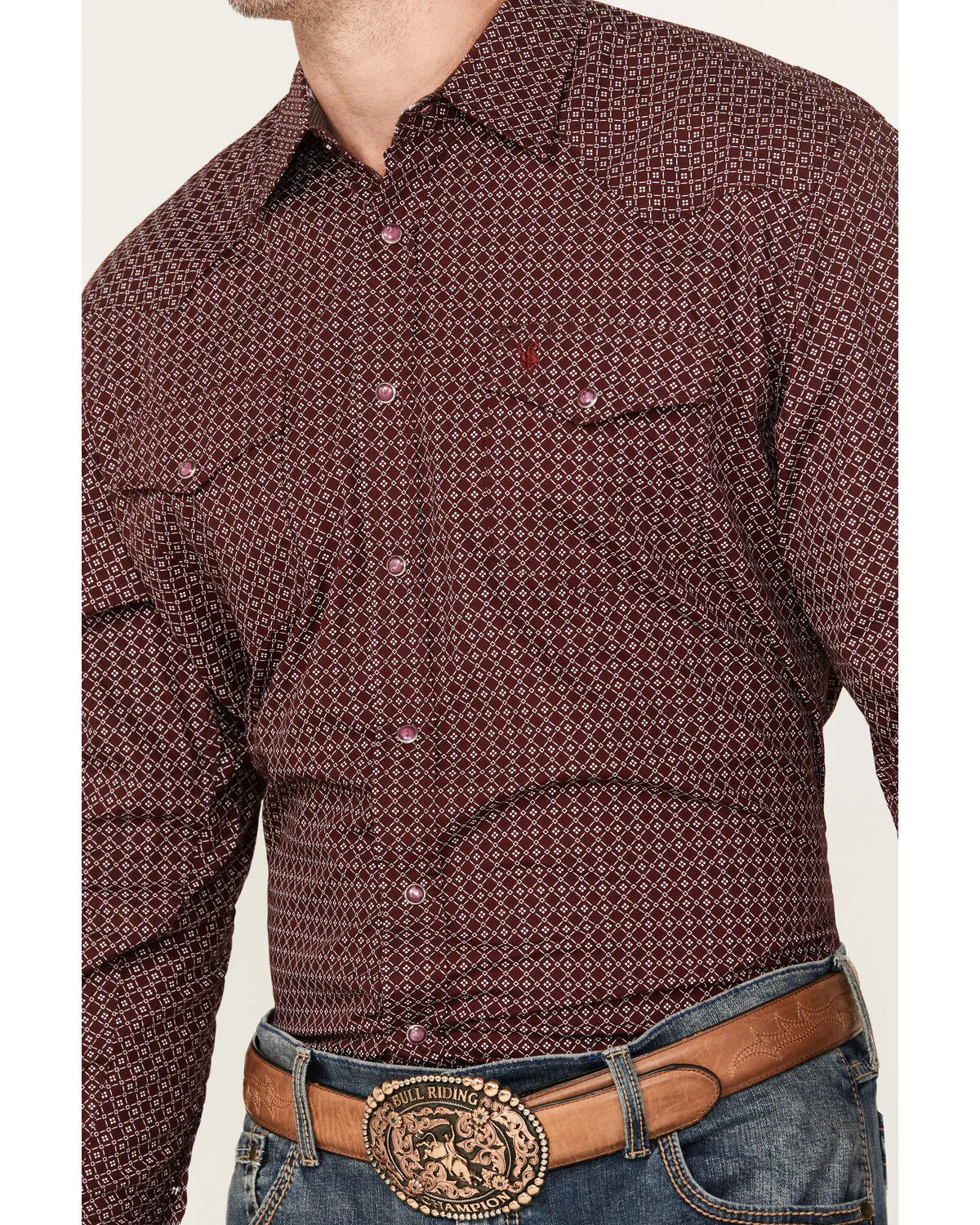 Product Name:  Rodeo Clothing Men's Geo Print Long Sleeve Snap Western Shirt