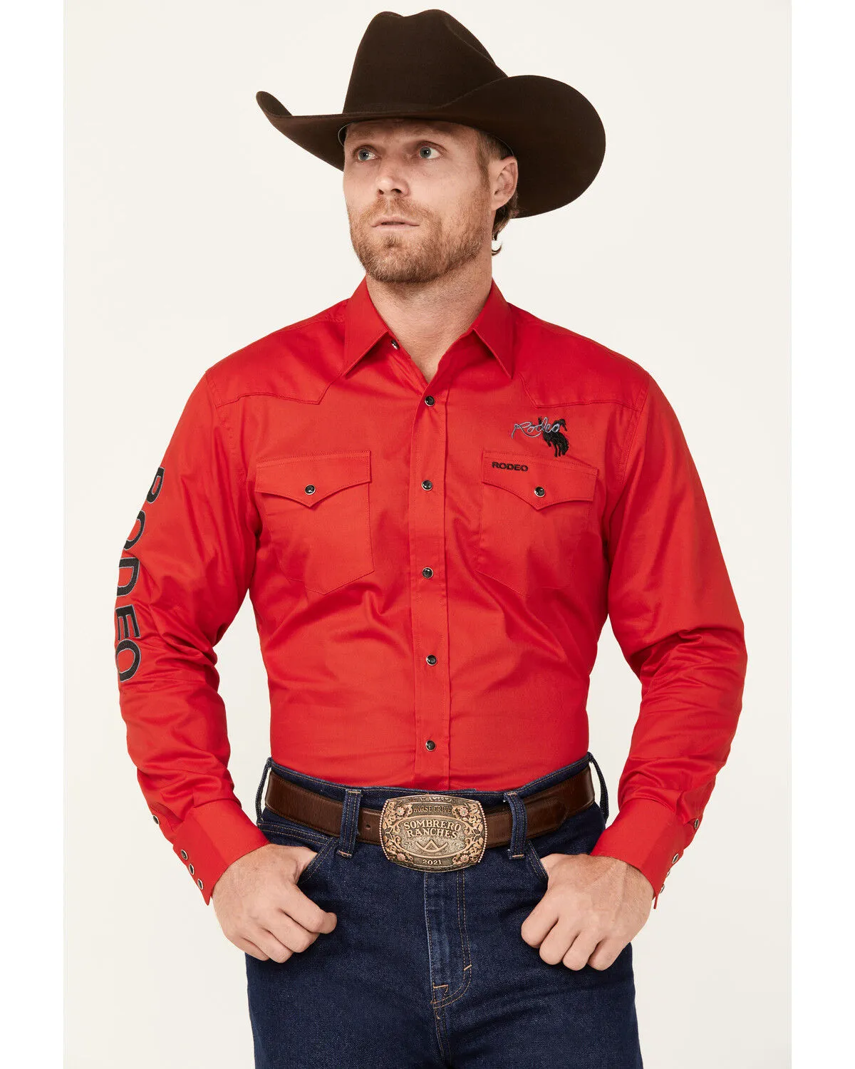 Product Name:  Rodeo Clothing Men's Horseshoe Embroidered Long Sleeve Snap Western Shirt