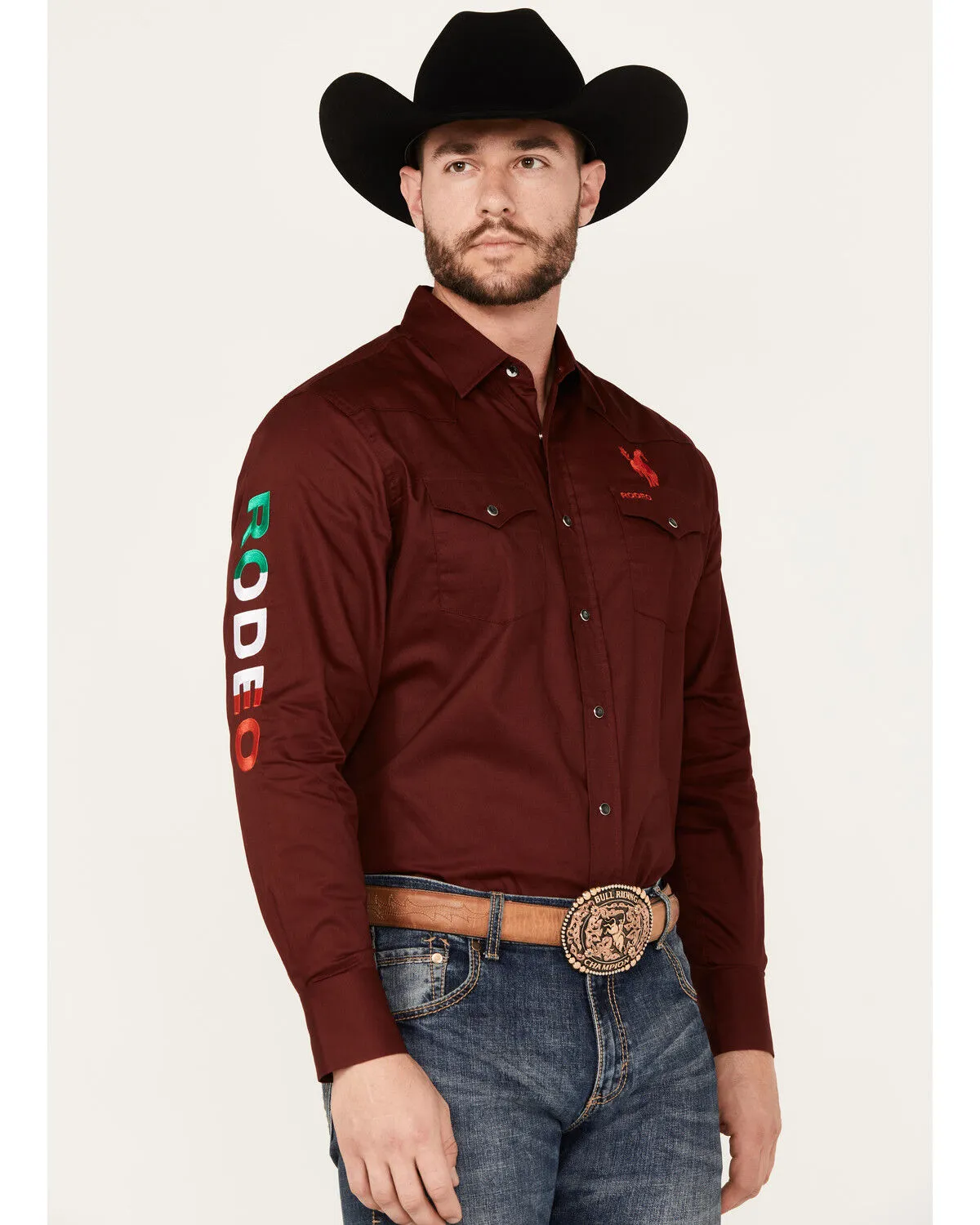 Product Name:  Rodeo Clothing Men's Mexico Bronco Long Sleeve Snap Western Shirt