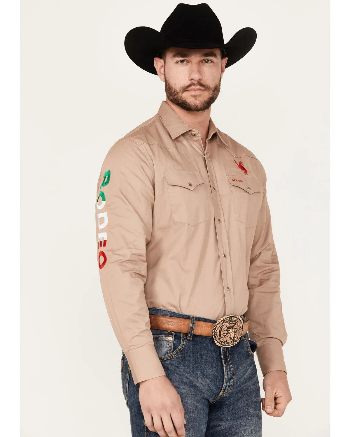 Product Name:  Rodeo Clothing Men's Mexico Flag Long Sleeve Snap Western Shirt