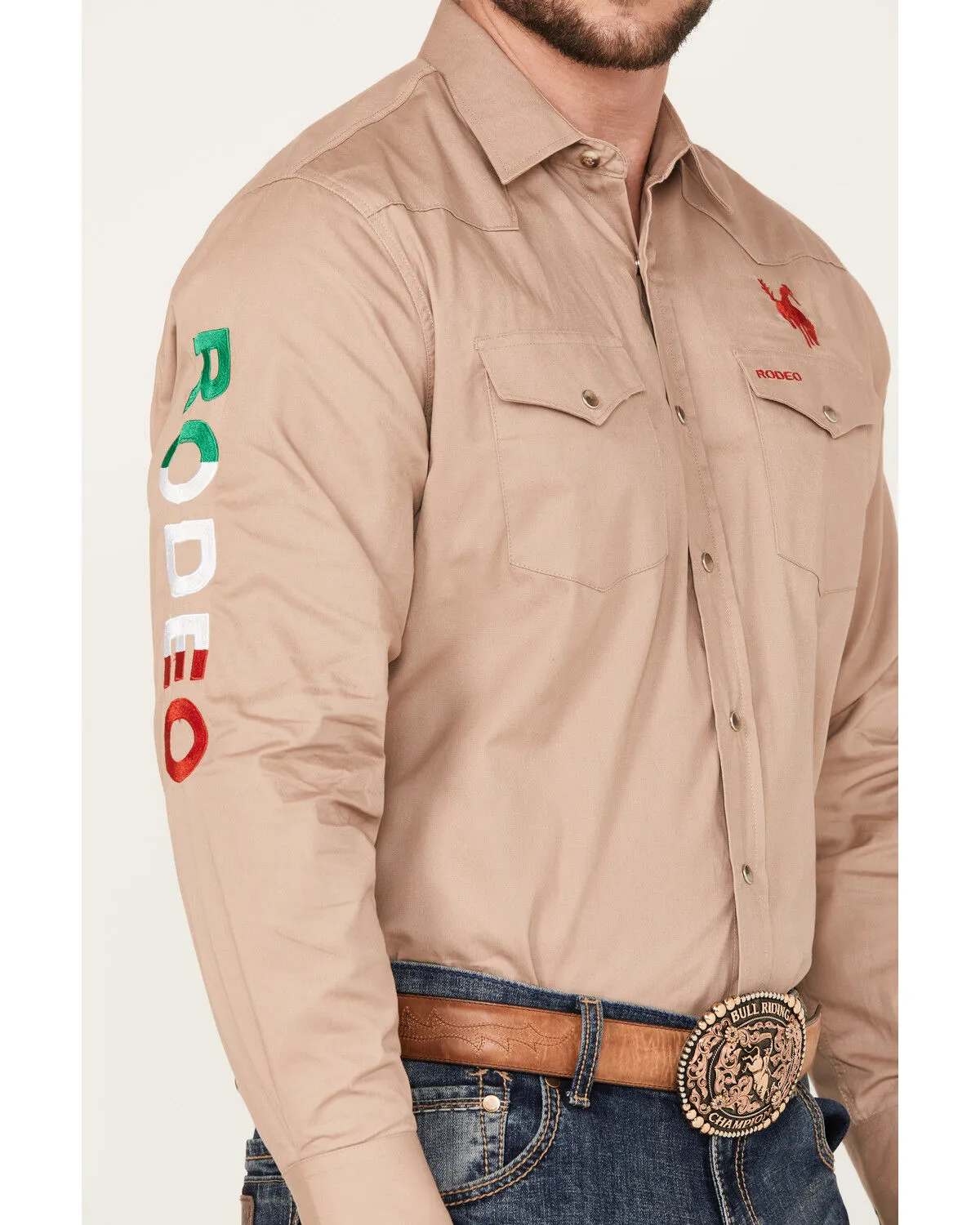 Product Name:  Rodeo Clothing Men's Mexico Flag Long Sleeve Snap Western Shirt