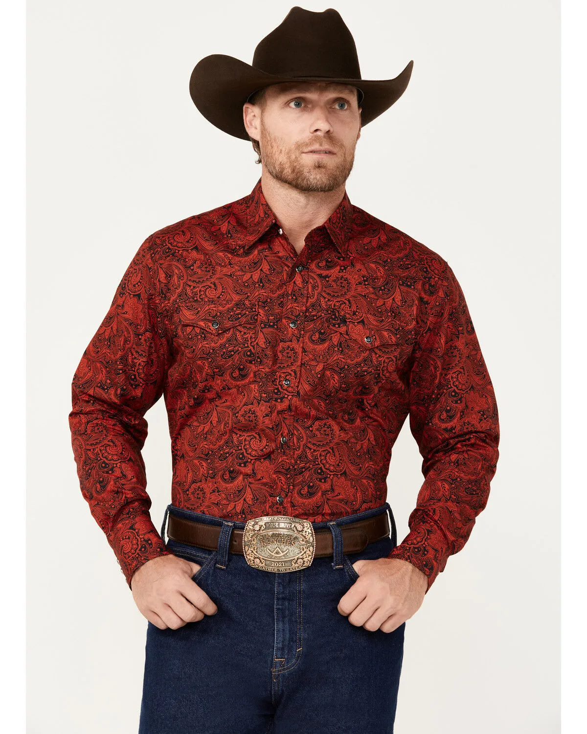 Product Name:  Rodeo Clothing Men's Paisley Print Long Sleeve Snap Western Shirt