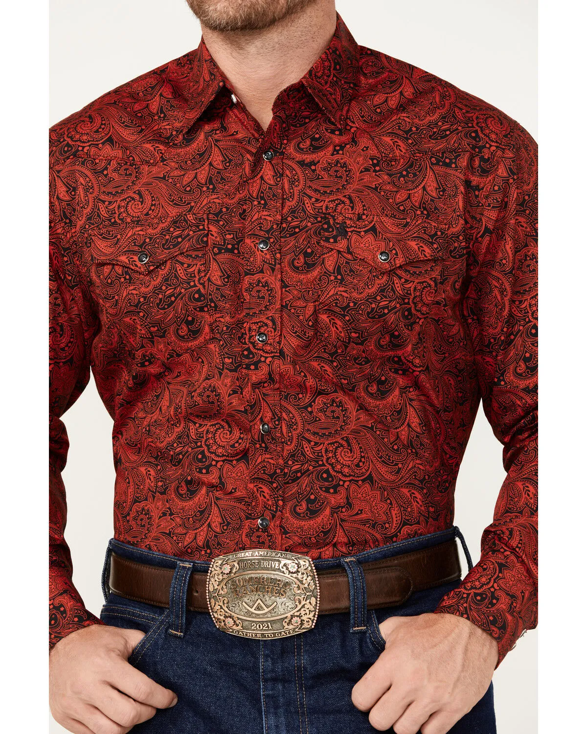 Product Name:  Rodeo Clothing Men's Paisley Print Long Sleeve Snap Western Shirt