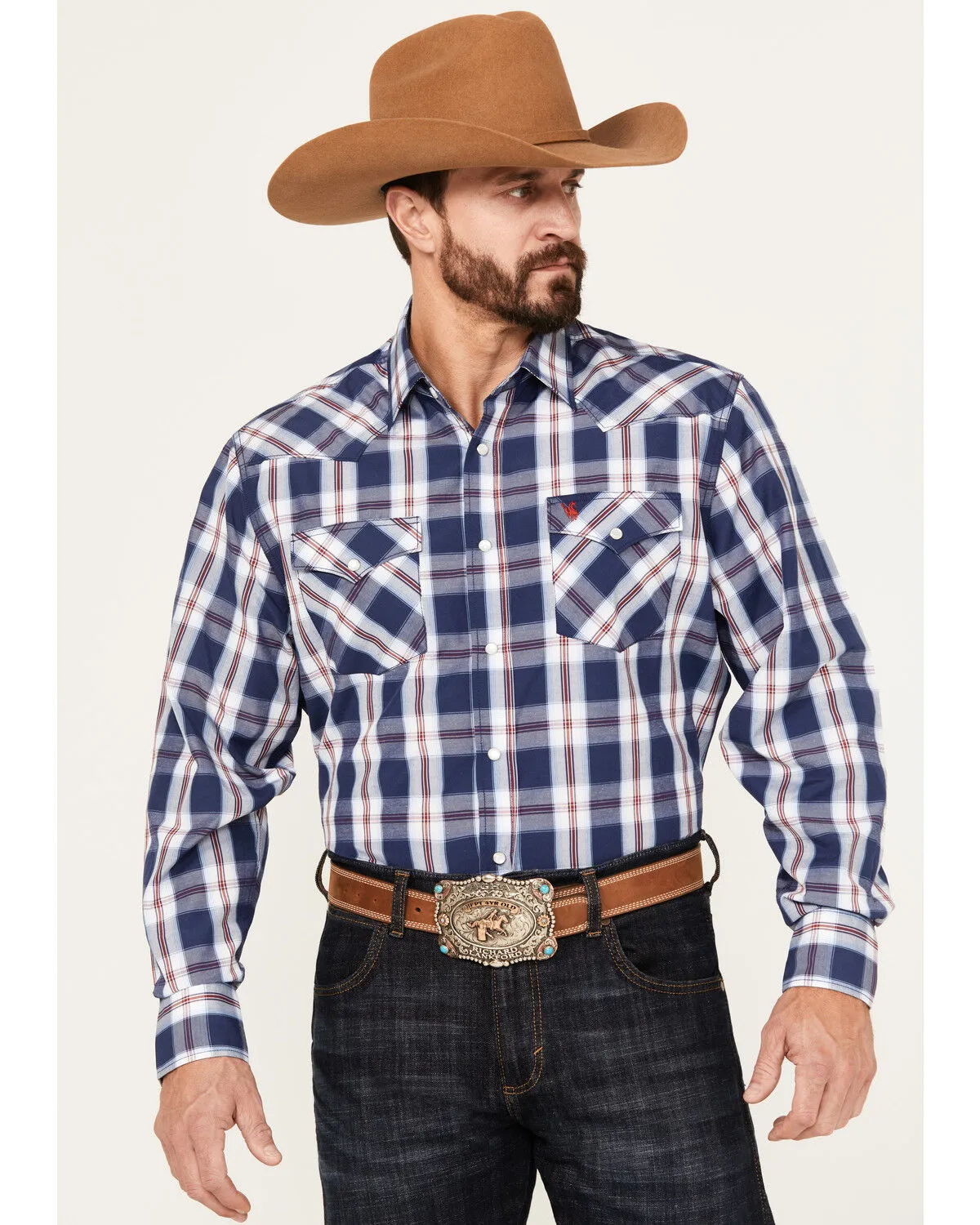 Product Name:  Rodeo Clothing Men's Plaid Print Long Sleeve Pearl Snap Western Shirt