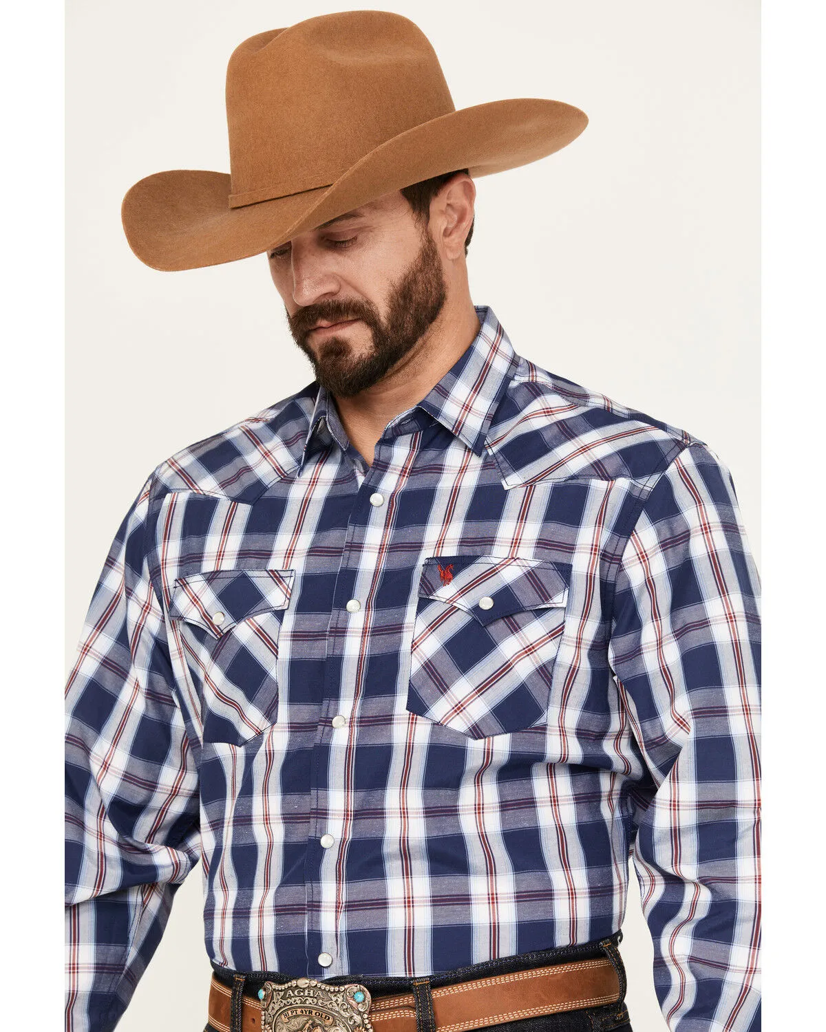 Product Name:  Rodeo Clothing Men's Plaid Print Long Sleeve Pearl Snap Western Shirt