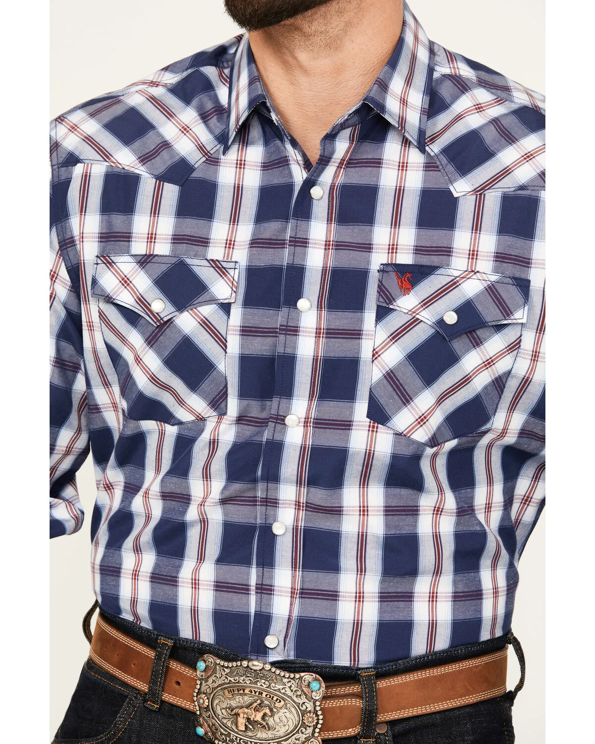 Product Name:  Rodeo Clothing Men's Plaid Print Long Sleeve Pearl Snap Western Shirt