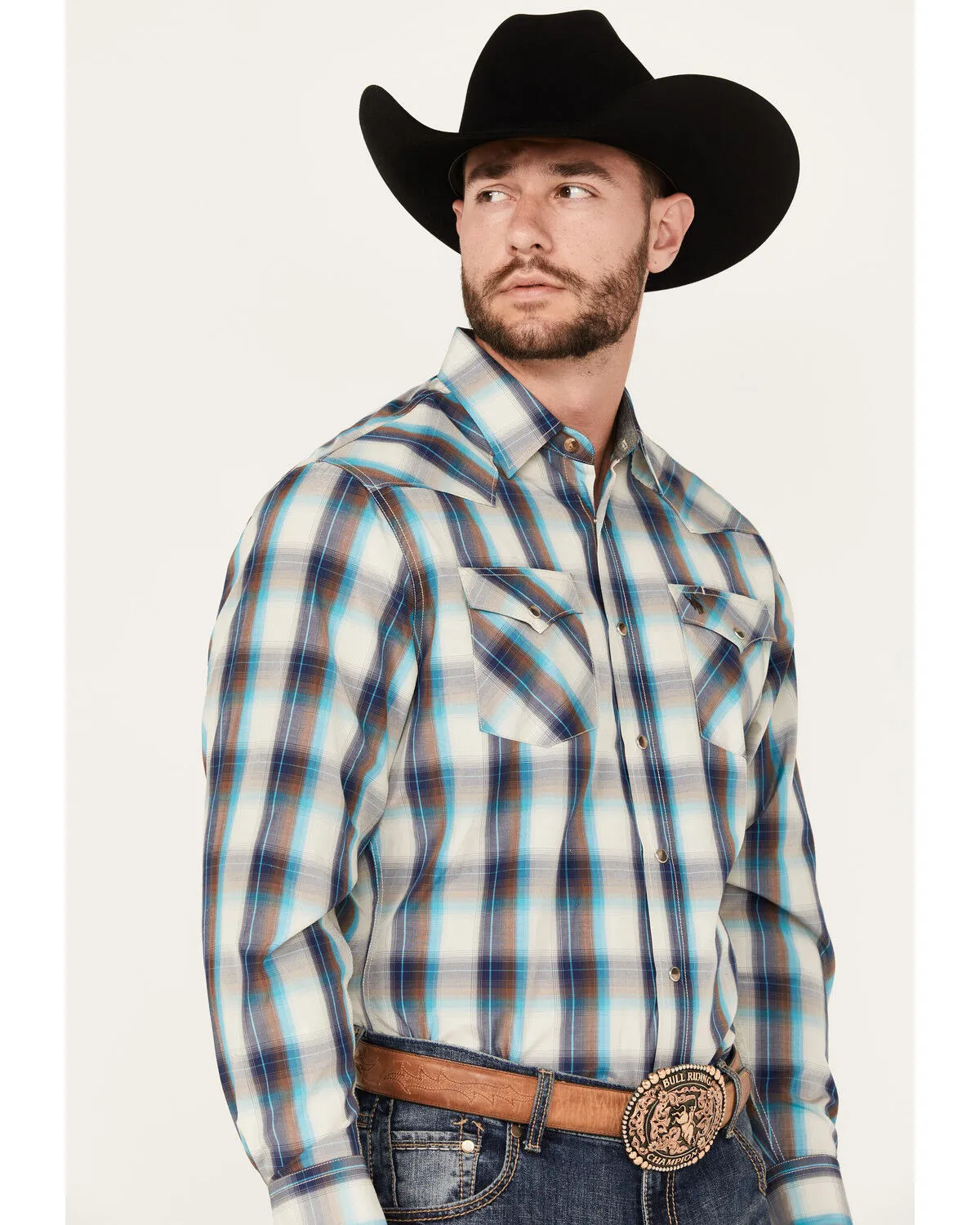 Product Name:  Rodeo Clothing Men's Plaid Print Long Sleeve Western Snap Shirt