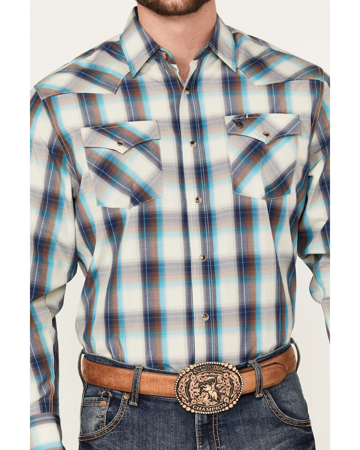 Product Name:  Rodeo Clothing Men's Plaid Print Long Sleeve Western Snap Shirt