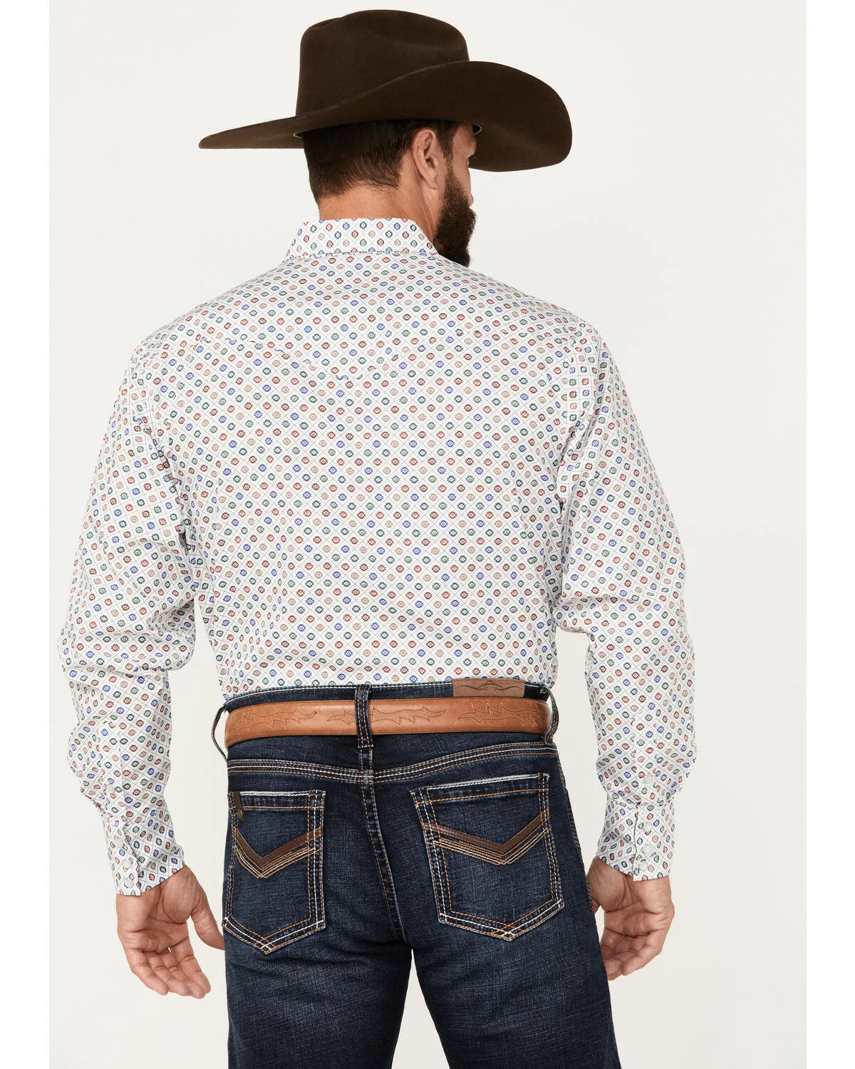 Product Name:  Rodeo Clothing Men's Southwestern Geo Print Long Sleeve Pearl Snap Western Shirt