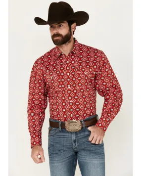 Product Name:  Rodeo Clothing Men's Southwestern Print Long Sleeve Pearl Snap Stretch Western Shirt