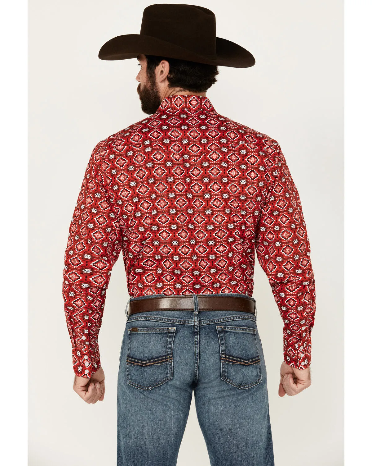 Product Name:  Rodeo Clothing Men's Southwestern Print Long Sleeve Pearl Snap Stretch Western Shirt