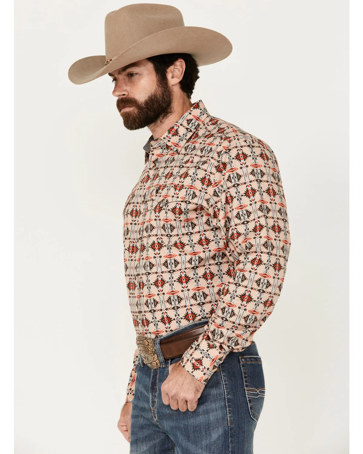 Product Name:  Rodeo Clothing Men's Southwestern Print Long Sleeve Snap Stretch Western Shirt