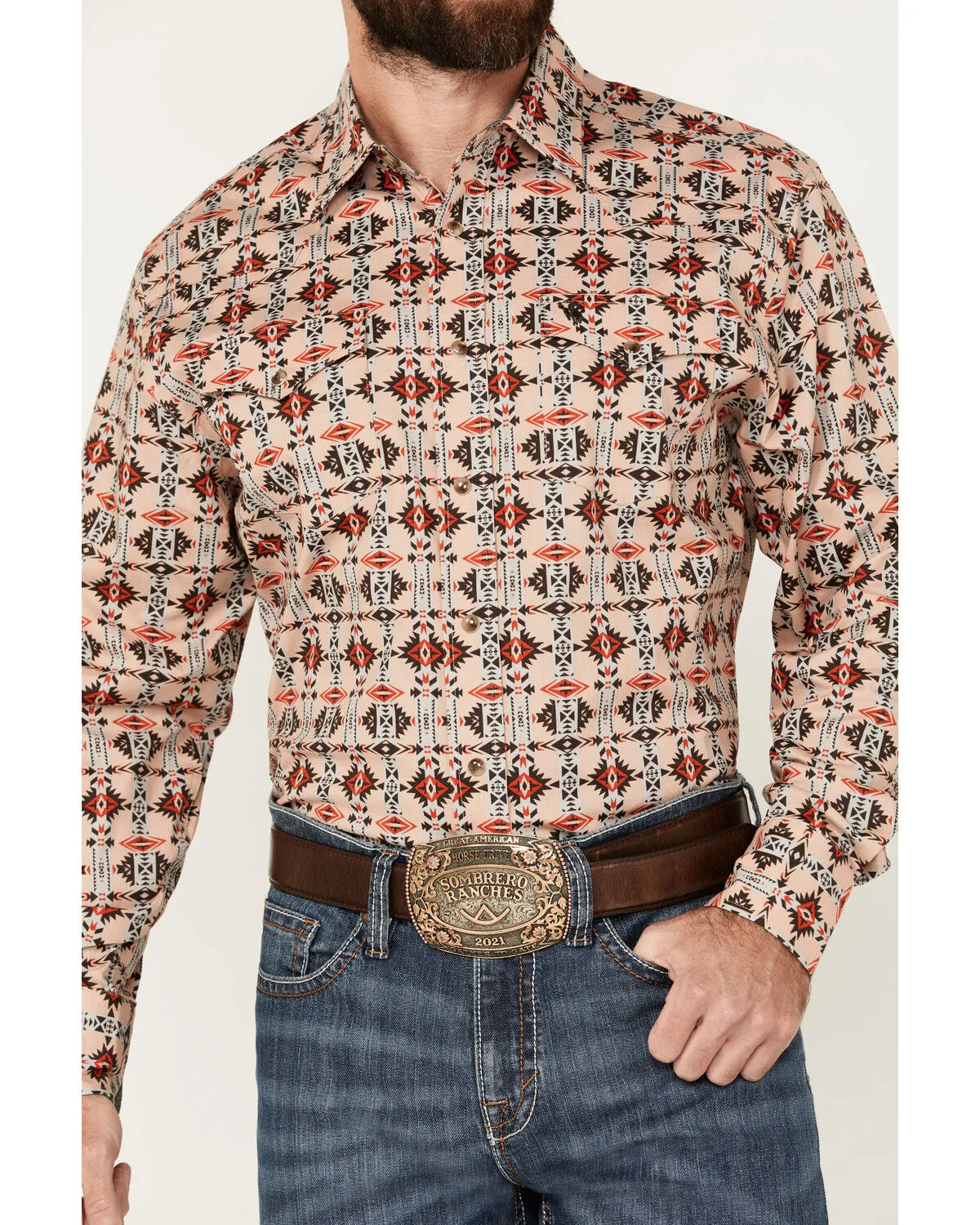 Product Name:  Rodeo Clothing Men's Southwestern Print Long Sleeve Snap Stretch Western Shirt