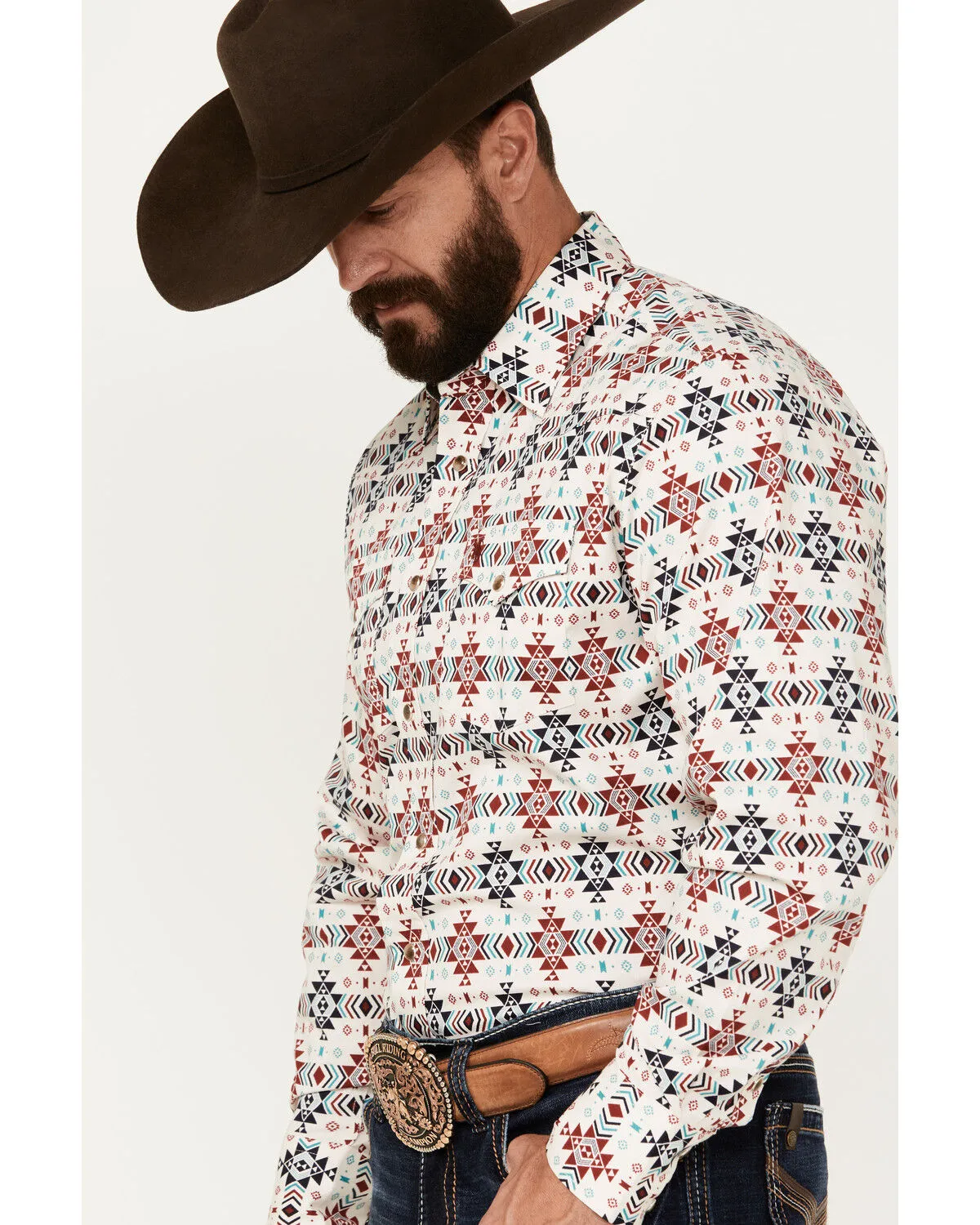 Product Name:  Rodeo Clothing Men's Southwestern Print Long Sleeve Snap Western Shirt