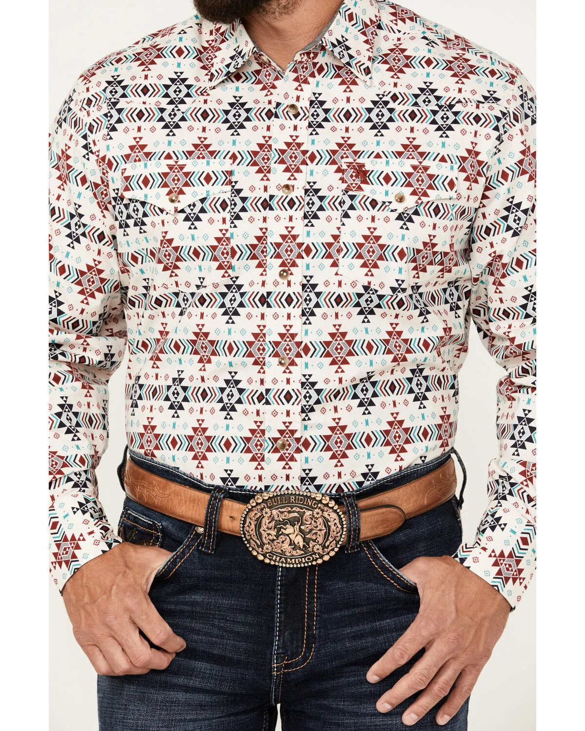 Product Name:  Rodeo Clothing Men's Southwestern Print Long Sleeve Snap Western Shirt