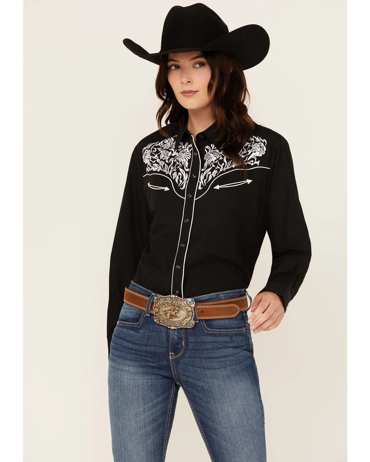 Product Name:  Rodeo Clothing Women's Embroidered Long Sleeve Snap Western Shirt