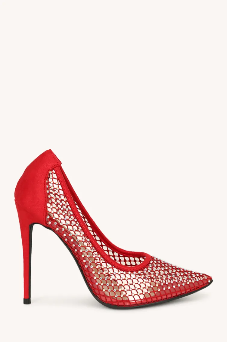 Red Rhinestone Fishnet Heels