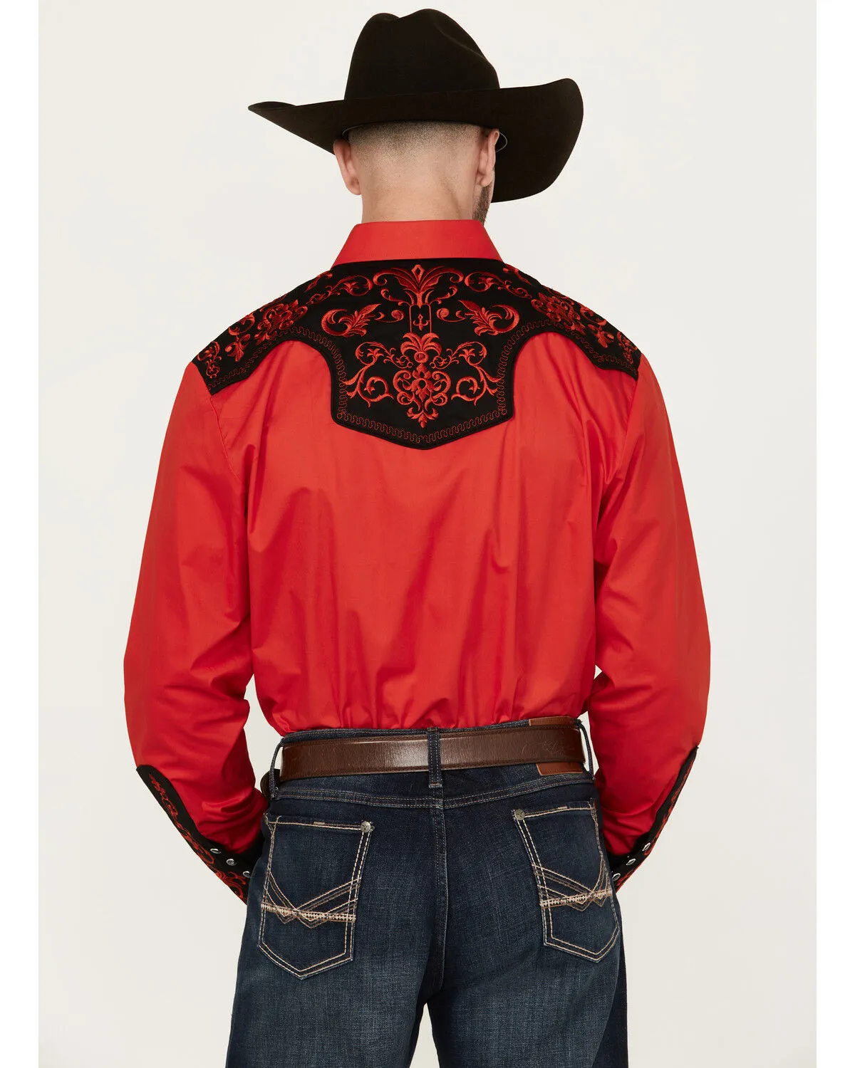 Rodeo Clothing Men's Embroidered Yoke Long Sleeve Pearl Snap Western Shirt