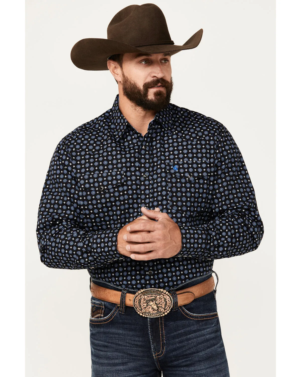 Rodeo Clothing Men's Geo Print Long Sleeve Snap Western Shirt