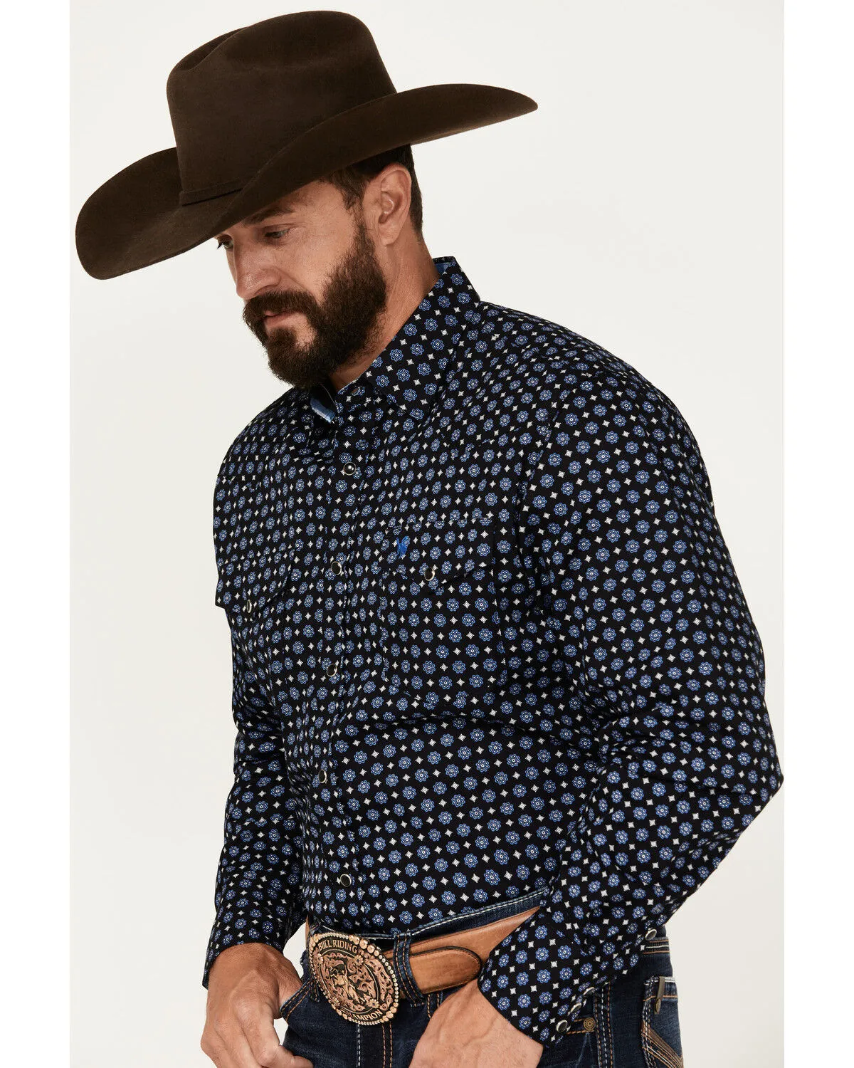 Rodeo Clothing Men's Geo Print Long Sleeve Snap Western Shirt