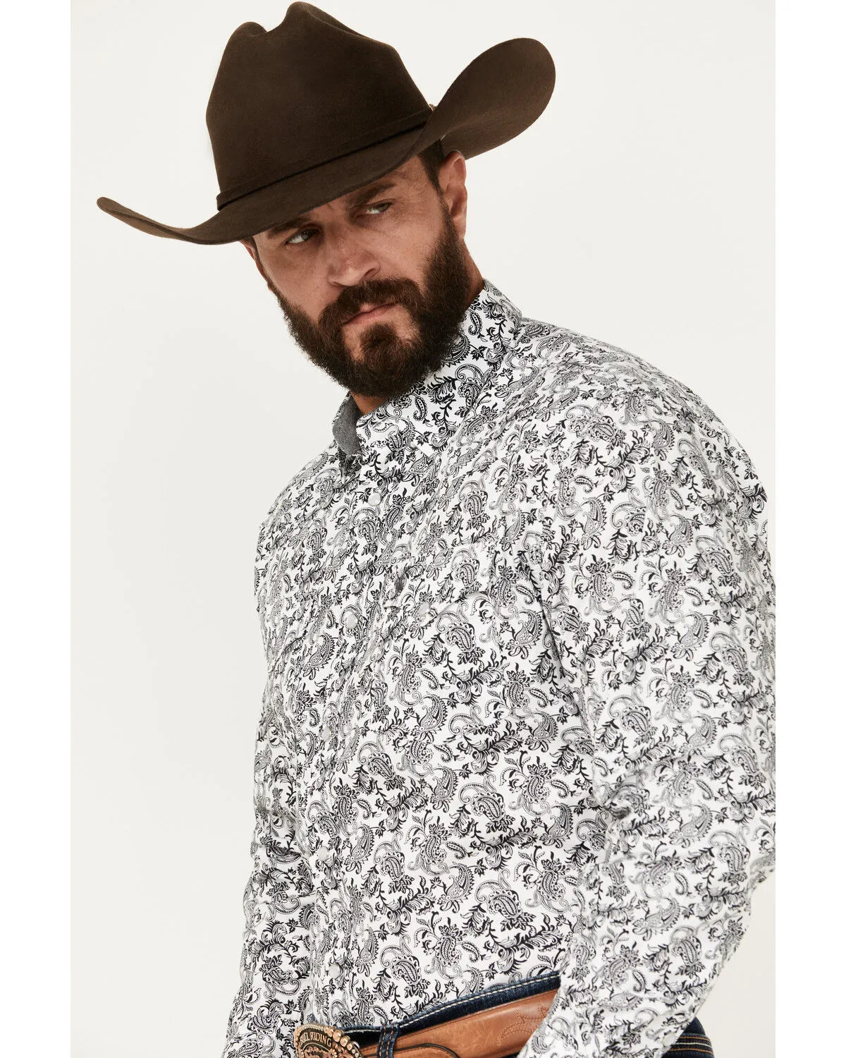 Rodeo Clothing Men's Paisley Print Long Sleeve Pearl Snap Western Shirt