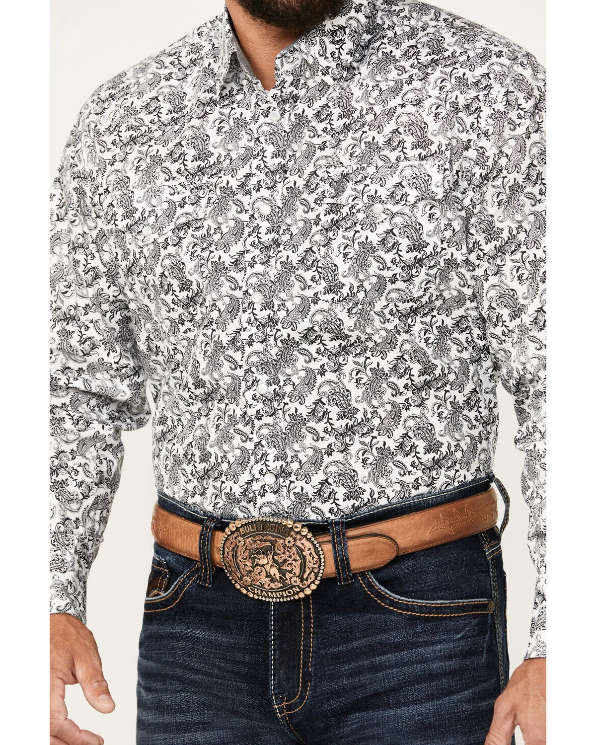 Rodeo Clothing Men's Paisley Print Long Sleeve Pearl Snap Western Shirt