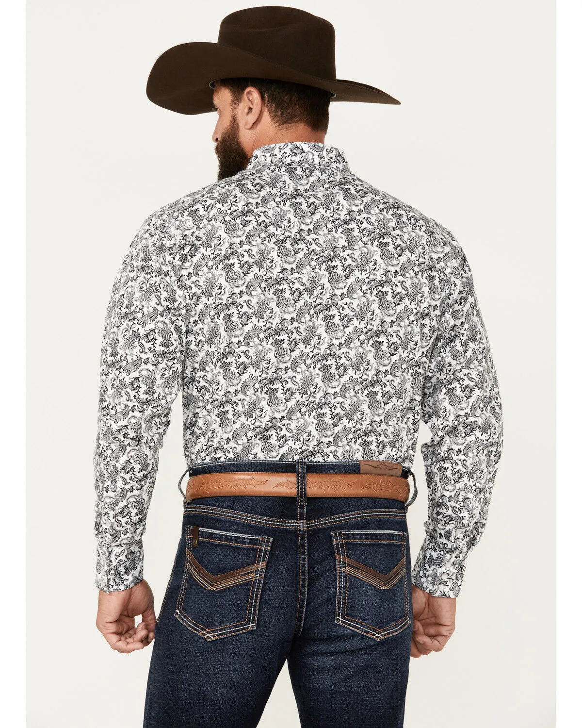 Rodeo Clothing Men's Paisley Print Long Sleeve Pearl Snap Western Shirt