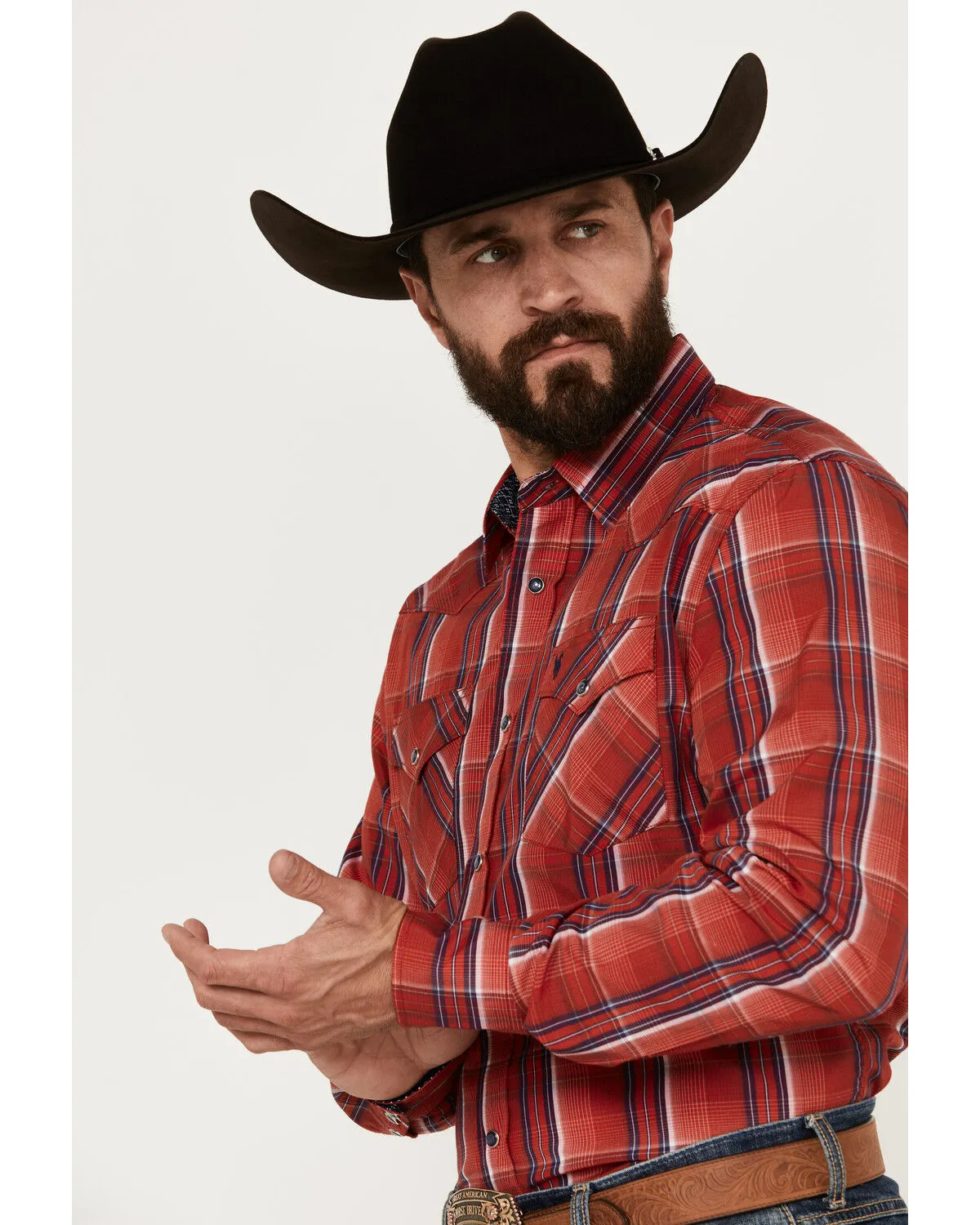 Rodeo Clothing Men's Plaid Print Long Sleeve Snap Western Shirt