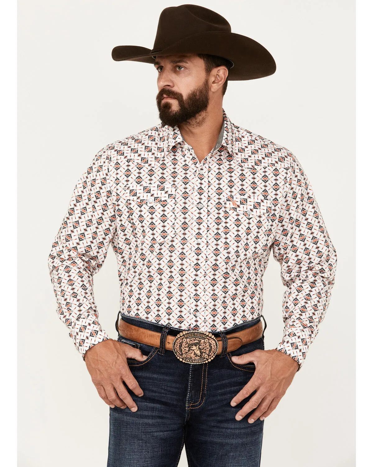 Rodeo Clothing Men's Southwestern Print Long Sleeve Pearl Snap Western Shirt