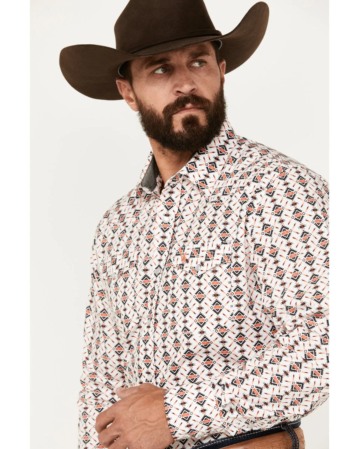 Rodeo Clothing Men's Southwestern Print Long Sleeve Pearl Snap Western Shirt