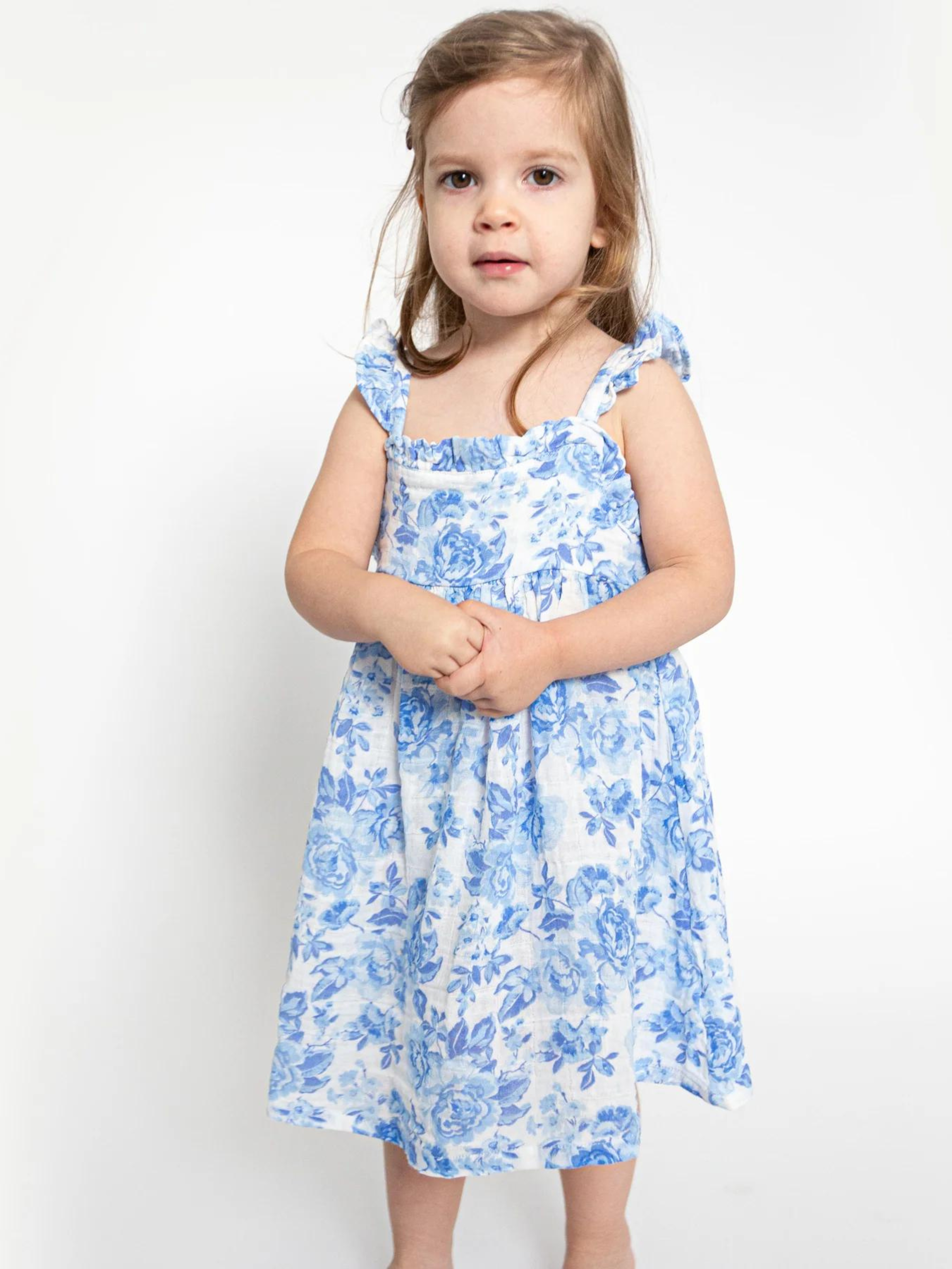 Roses in Blue Ruffle Sundress - Toddler Girl