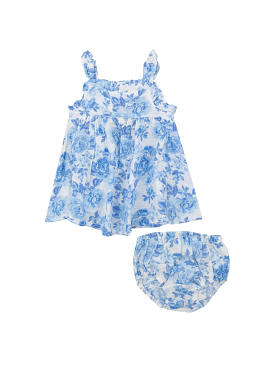 Roses in Blue Ruffle Sundress - Toddler Girl