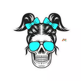 Skull Girl Blue Glasses Kiss-Cut Stickers