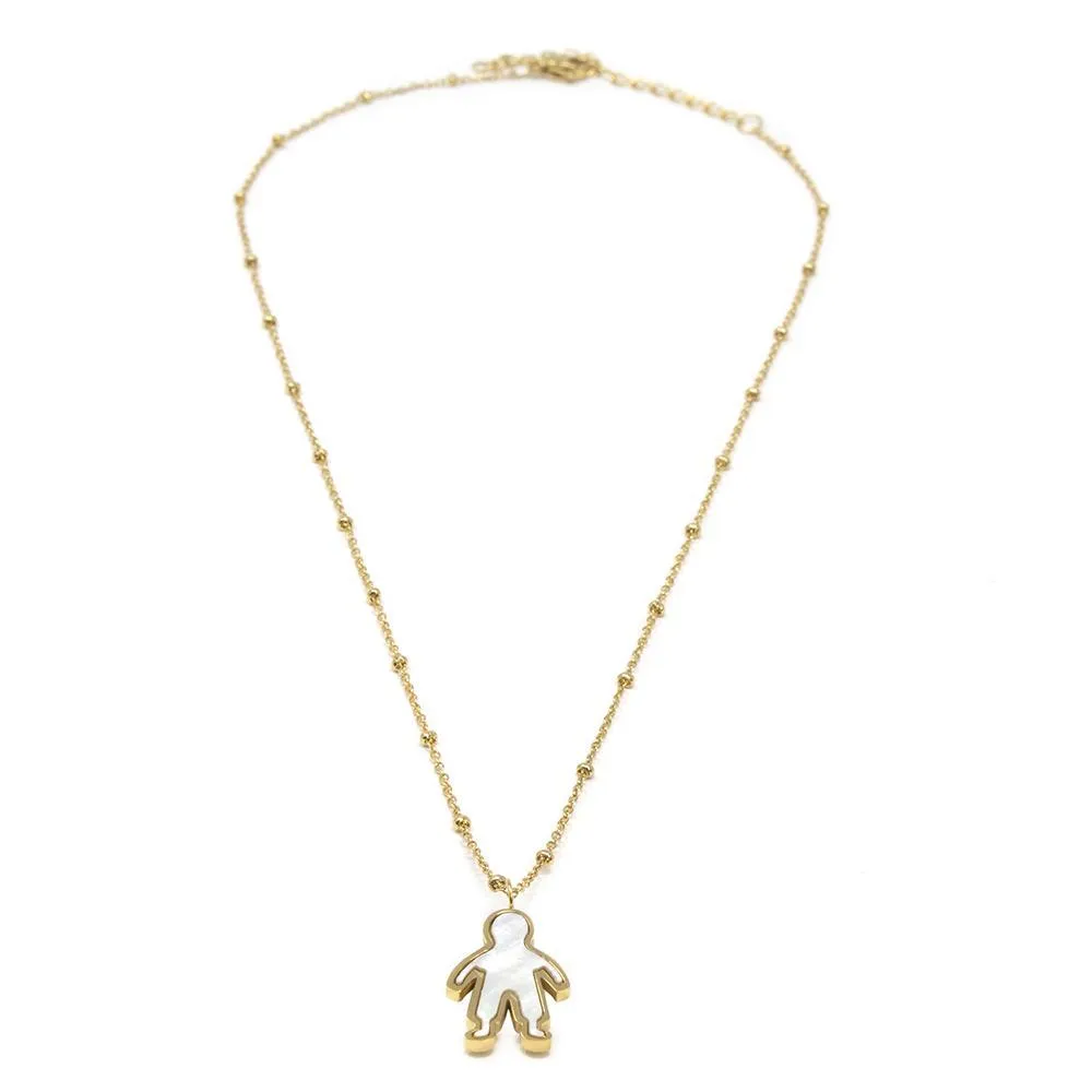 Stainless Steel MOP Boy Pendant Choker Set Gold Plated