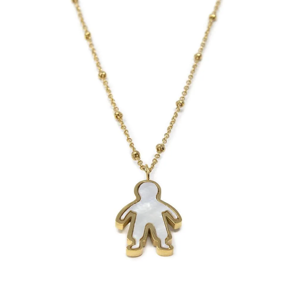 Stainless Steel MOP Boy Pendant Choker Set Gold Plated