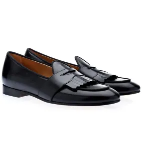 SUPERGLAMOUROUS Tangerine 10 Cordovan Men's Shoes Black Polished Leather Penny Loafers (SPGM1055)