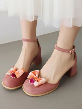 Sweet Lolita Sandals Bows Round Toe PU Leather Pink Lolita Summer Shoes