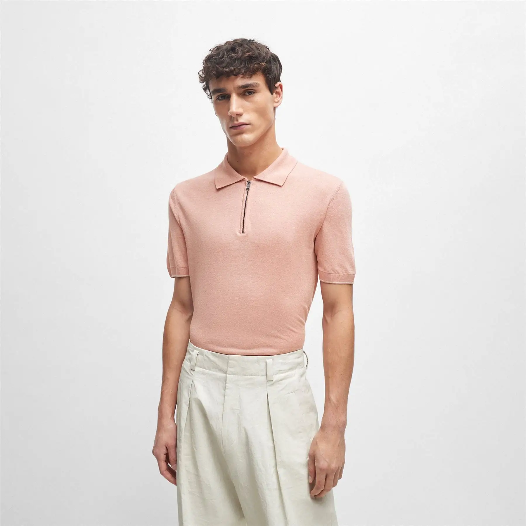 Trieste Regular Fit Linen Polo Open Pink - SU24