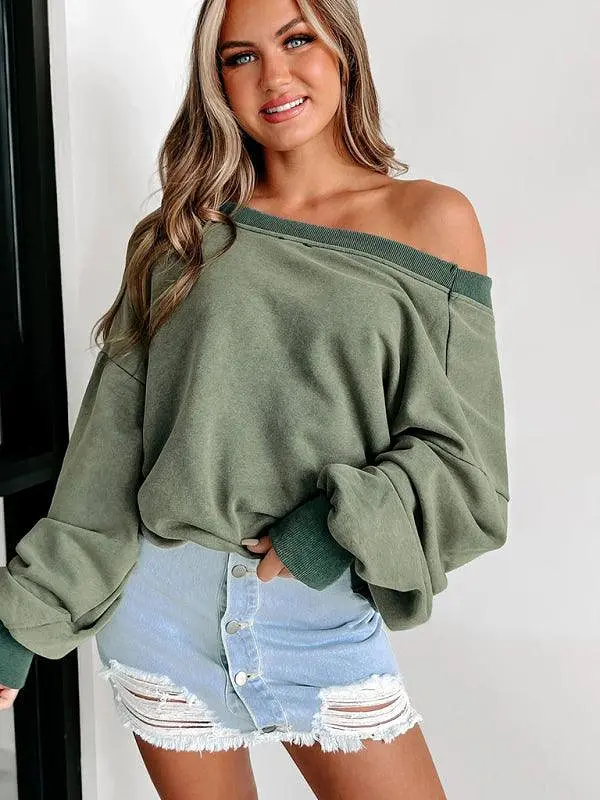 V-Neck Loose Women Sweatshirt